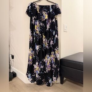 Torrid Strapless Dress with Purple and Yellow Floral on Black